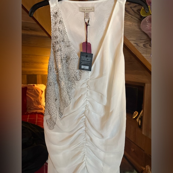 Ted Baker Tops - Ted Baker White One-Shoulder Ruched Cocktail Dress with Beaded Sequin NWT